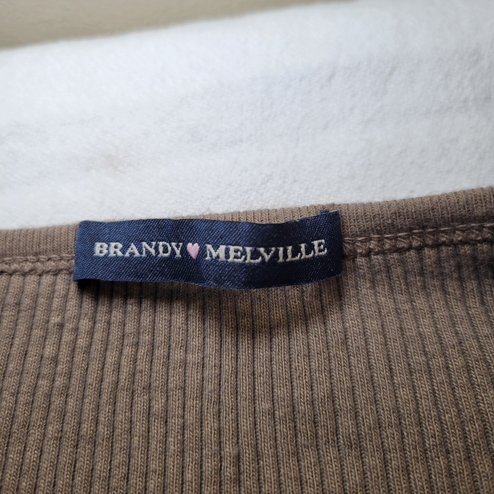Brandy Melville Y2K Cropped Button Up Ribbed Scoop Neck Sweater Olive Green - Picture 4 of 6